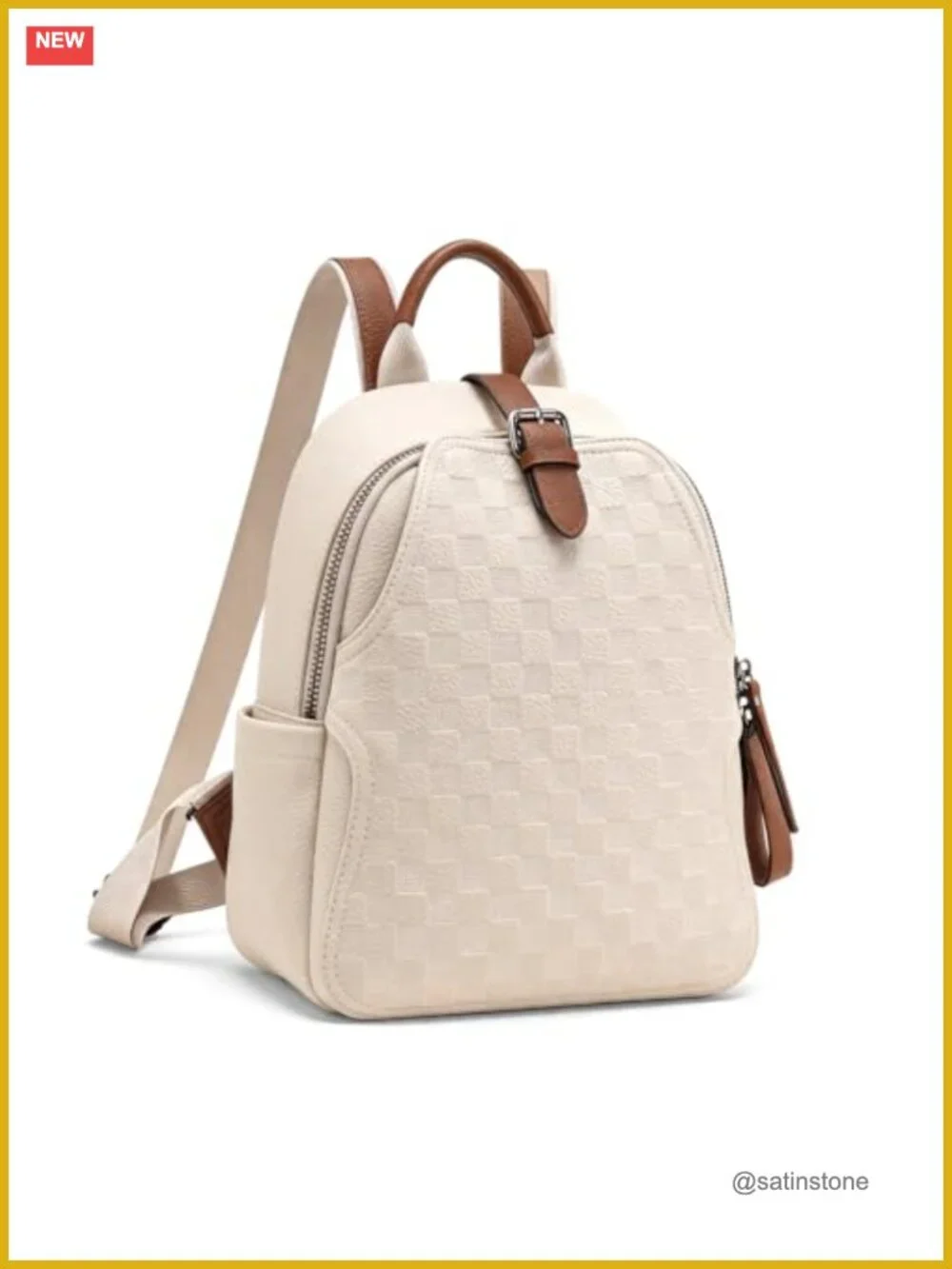 Cute Plaid PU Leather Small Backpack Rucksack Lightweight Daypack for Work